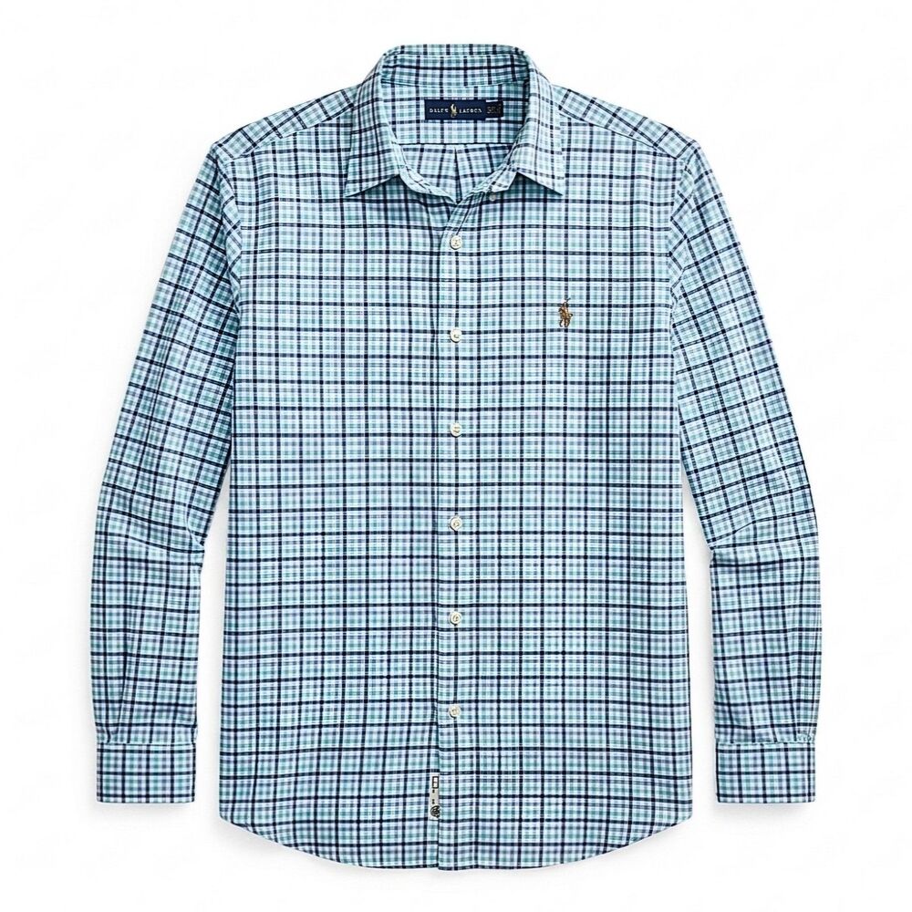 Ralph Lauren Mens 3XLT Big & Tall Plaid Button Down Shirt Long Sleeve Blue EUC